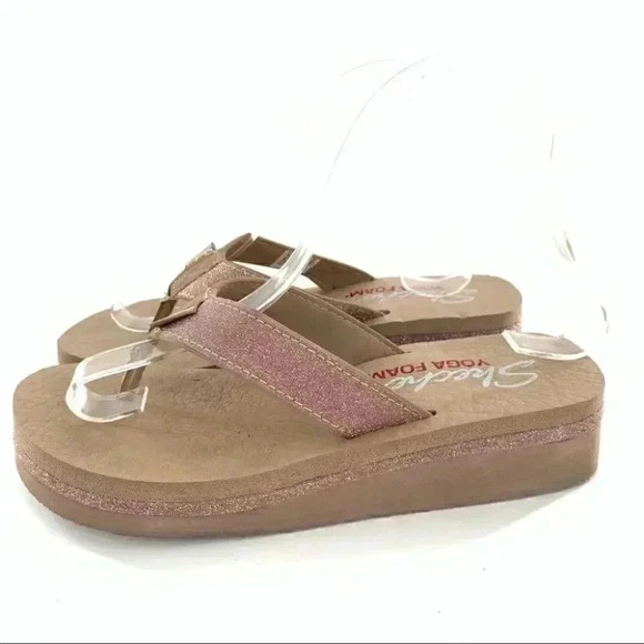 Sketchers Sandals 6 36 pink glitter yoga foam flatform flip flops vintage Y2k - Picture 5 of 12